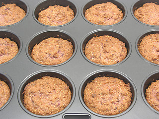 Image showing Raspberry muffins in a muffin cake pan 