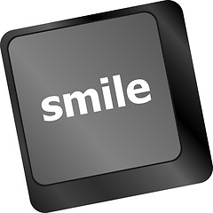 Image showing Computer keyboard with smile words on key - business concept