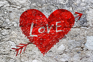 Image showing Abstract heart on grunge stone wall texture