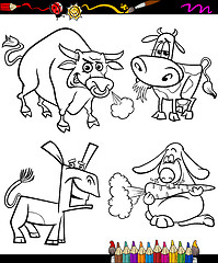 Image showing farm animals set cartoon coloring book