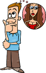 Image showing man think about woman cartoon