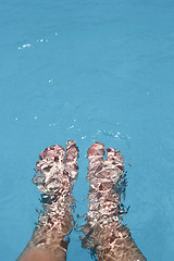 Image showing Splashing female feet in a swimming pool