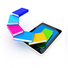 Image showing tablet pc and colorful real books