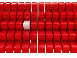 Image showing One individuality white cube among the red cubes