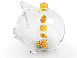 Image showing glass piggy bank and falling coins