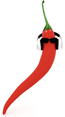 Image showing chili pepper with sun glass and headphones front 