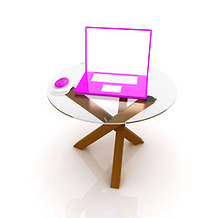 Image showing pink laptop on an exclusive table