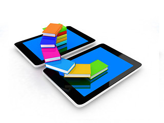 Image showing tablet pc and colorful real books