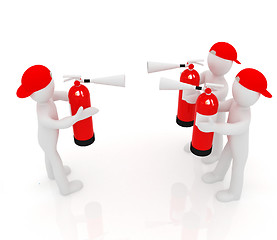 Image showing 3d mans with red fire extinguisher. The concept of confrontation