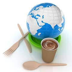 Image showing Coffe in fast-food disposable tableware and earth