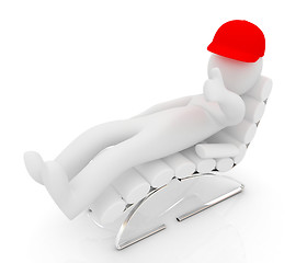 Image showing 3d white man lying chair with thumb up