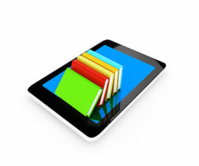 Image showing tablet pc and colorful real books