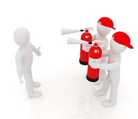 Image showing 3d mans with red fire extinguisher. The concept of confrontation