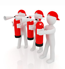 Image showing 3d mans with red fire extinguisher 
