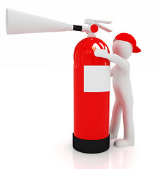 Image showing 3d man with red fire extinguisher 