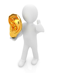 Image showing 3d man with ear gold 3d rende