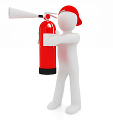 Image showing 3d man with red fire extinguisher 