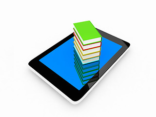 Image showing tablet pc and colorful real books