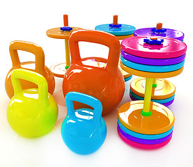 Image showing Colorful weights and dumbbells 