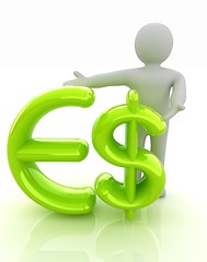 Image showing 3d people - man, person presenting - dollar and euro sign
