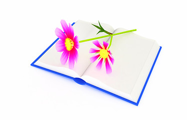 Image showing Wonderful flower cosmos and book