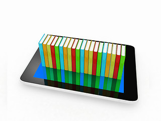 Image showing tablet pc and colorful real books