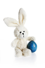 Image showing Stuffed easter bunny with blue egg