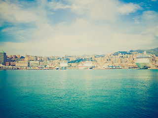 Image showing Retro look Harbour Genoa Italy