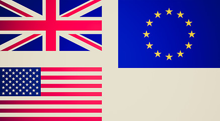 Image showing Retro look Flags of UK EU USA