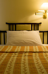 Image showing Single bed in a hotel suite room

