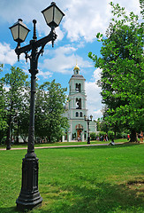 Image showing Old lantern on the background of the Orthodox Church