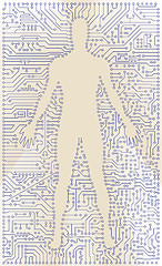 Image showing High tech circuit board man silhouette. Computer digital art