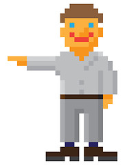 Image showing Pixel art style man with pointing hand gesture