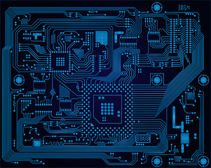 Image showing Dark blue industrial electronic circuit board abstract backgroun