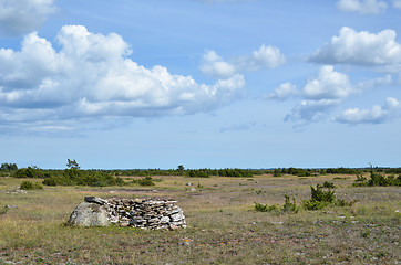 Image showing Old hunting shelter in an open landscape
