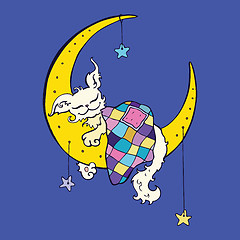 Image showing Cute dog sleeps on the Moon.