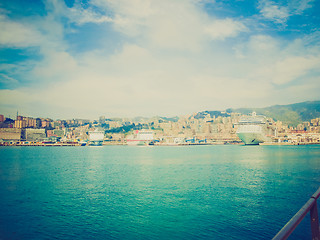 Image showing Retro look Harbour Genoa Italy