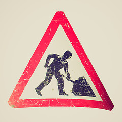 Image showing Retro look Road work sign