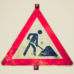 Image showing Retro look Roadworks sign