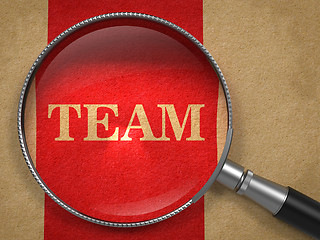 Image showing Team - Magnifying Glass on Old Paper..