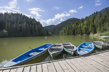 Image showing Boat docks on lake