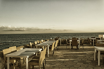 Image showing Restaurant on beach of the old town of Gallipoli (Le)