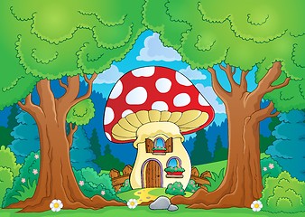 Image showing Tree theme with mushroom house
