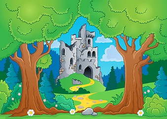 Image showing Tree theme with castle ruins