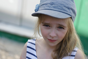 Image showing Blonde young kid in denim cap