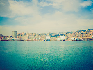 Image showing Retro look Harbour Genoa Italy