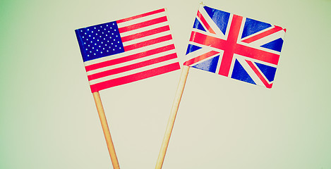 Image showing Retro look British and American flags