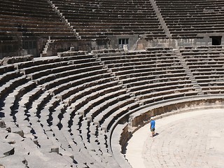 Image showing Rows of seats, stairway, auditorium, ancient amphitheatre, Bosra