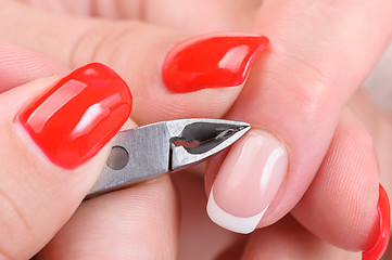 Image showing manicure applying - cutting the cuticle 