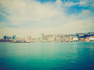 Image showing Retro look Harbour Genoa Italy